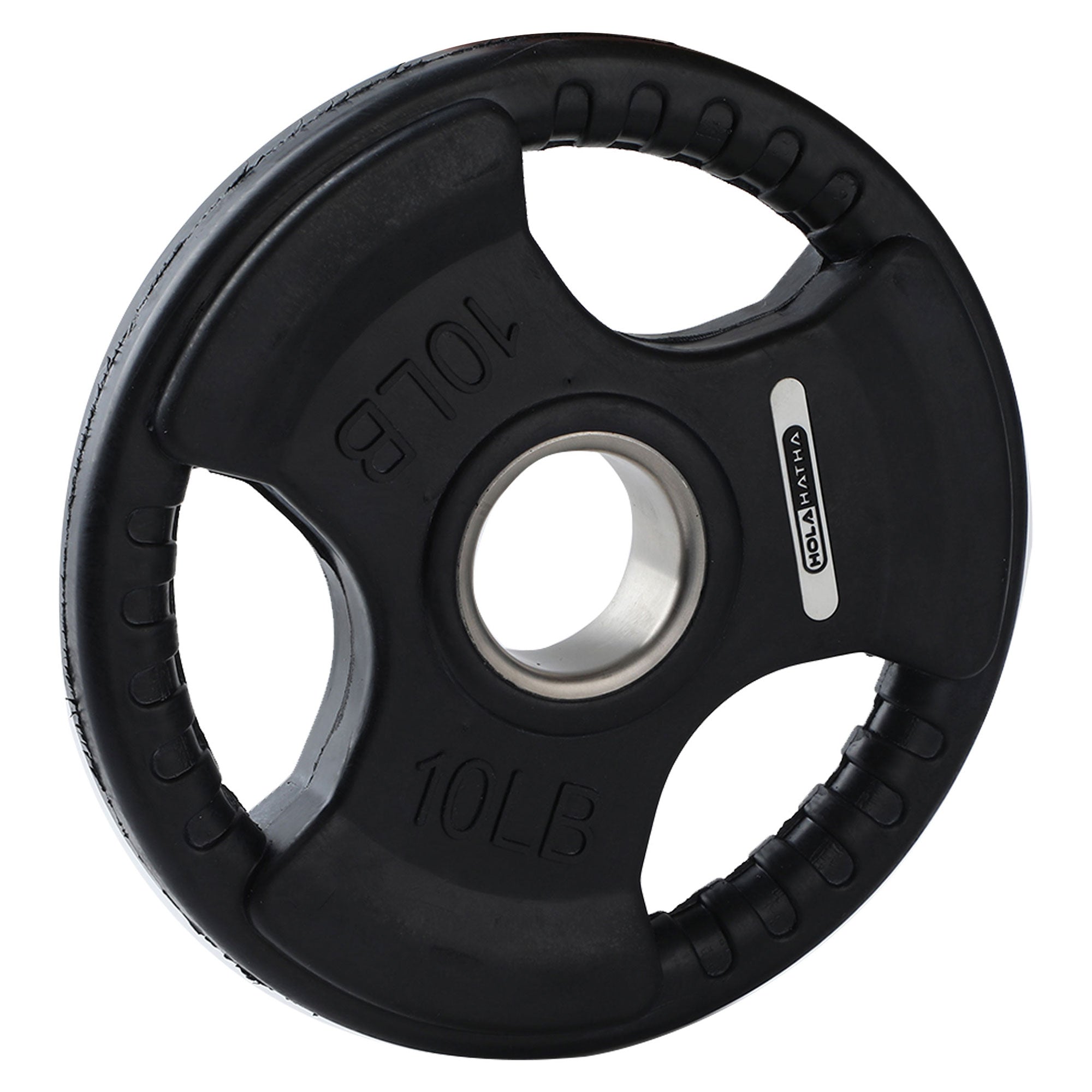 HolaHatha 45 & 10Lb Olympic Rubber Coated Weight Plate w/Handle, Black, Set of 6