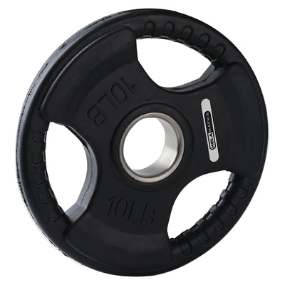 HolaHatha 45 & 10Lb Olympic Rubber Coated Weight Plate w/Handle, Black, Set of 6