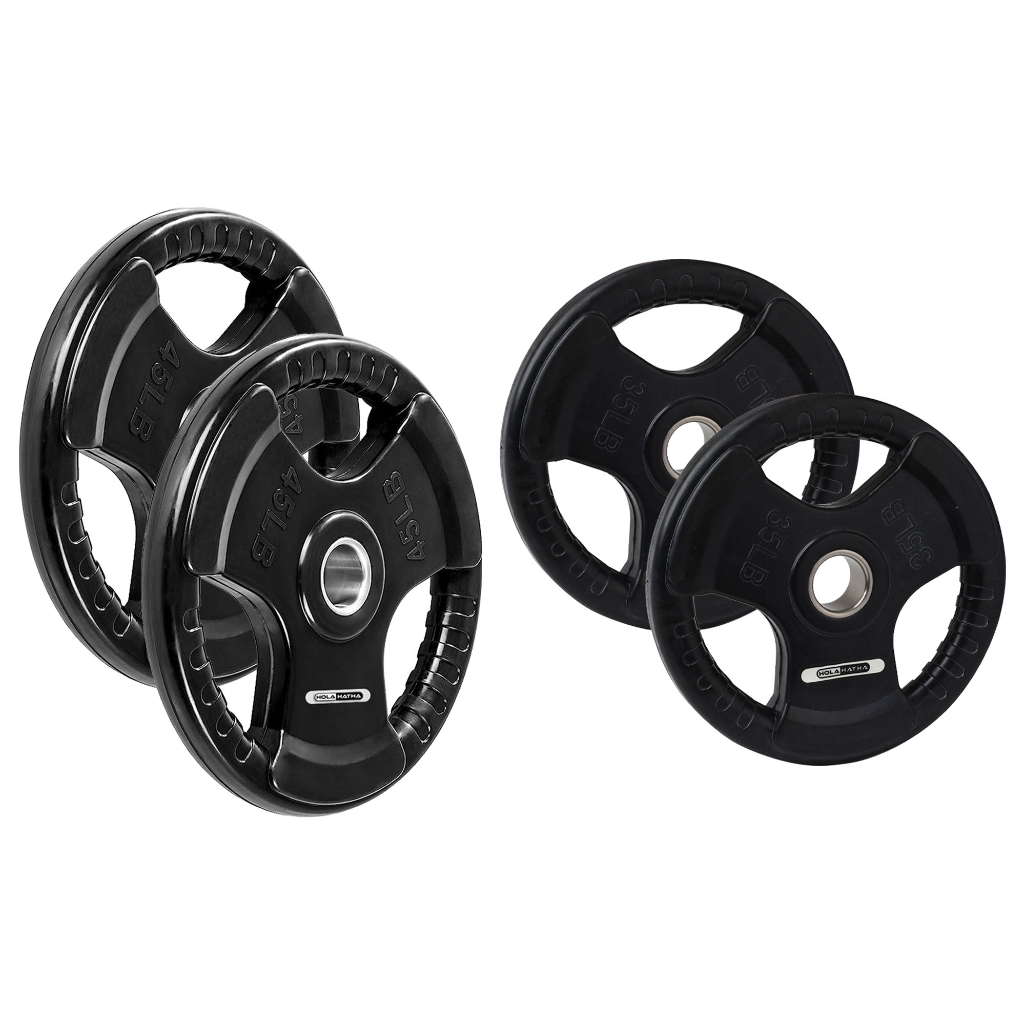 HolaHatha 45 & 35Lb Olympic Rubber Coated Weight Plate w/Handle, Black, Set of 4