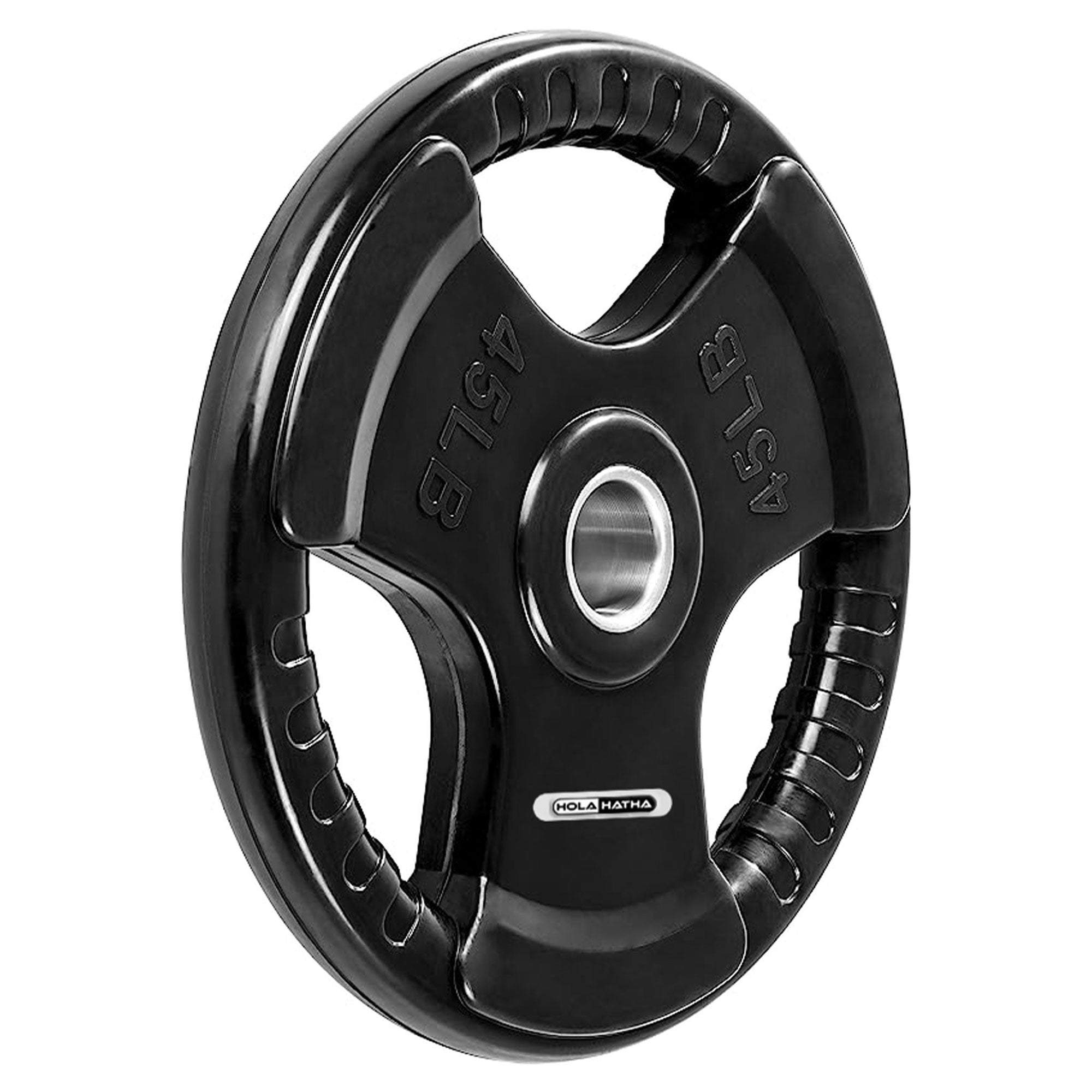 HolaHatha 45 & 35Lb Olympic Rubber Coated Weight Plate w/Handle, Black, Set of 4
