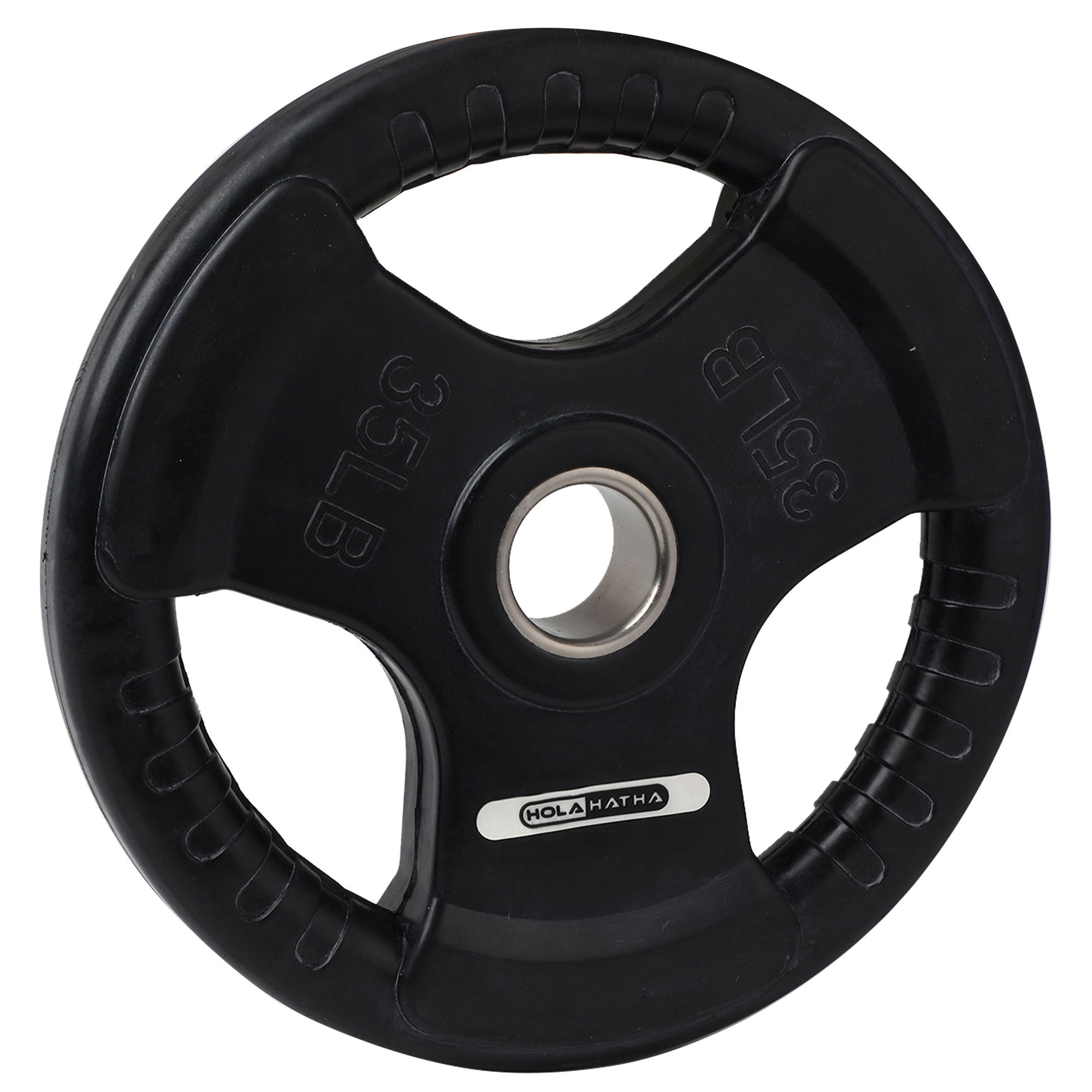 HolaHatha 45 & 35Lb Olympic Rubber Coated Weight Plate w/Handle, Black, Set of 4