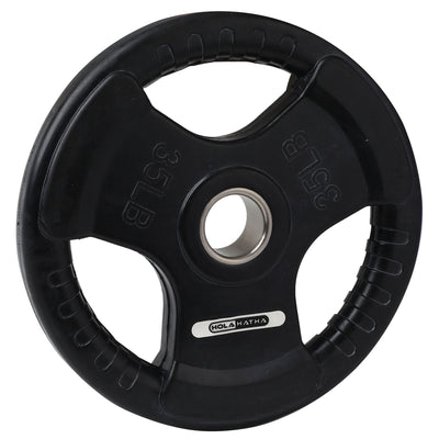 HolaHatha 45 & 35Lb Olympic Rubber Coated Weight Plate w/Handle, Black, Set of 4