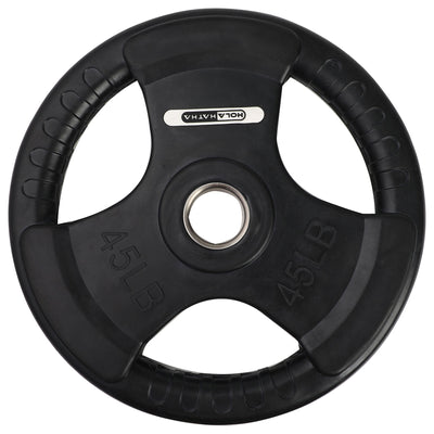 HolaHatha 45 & 35Lb Olympic Rubber Coated Weight Plate w/Handle, Black, Set of 4