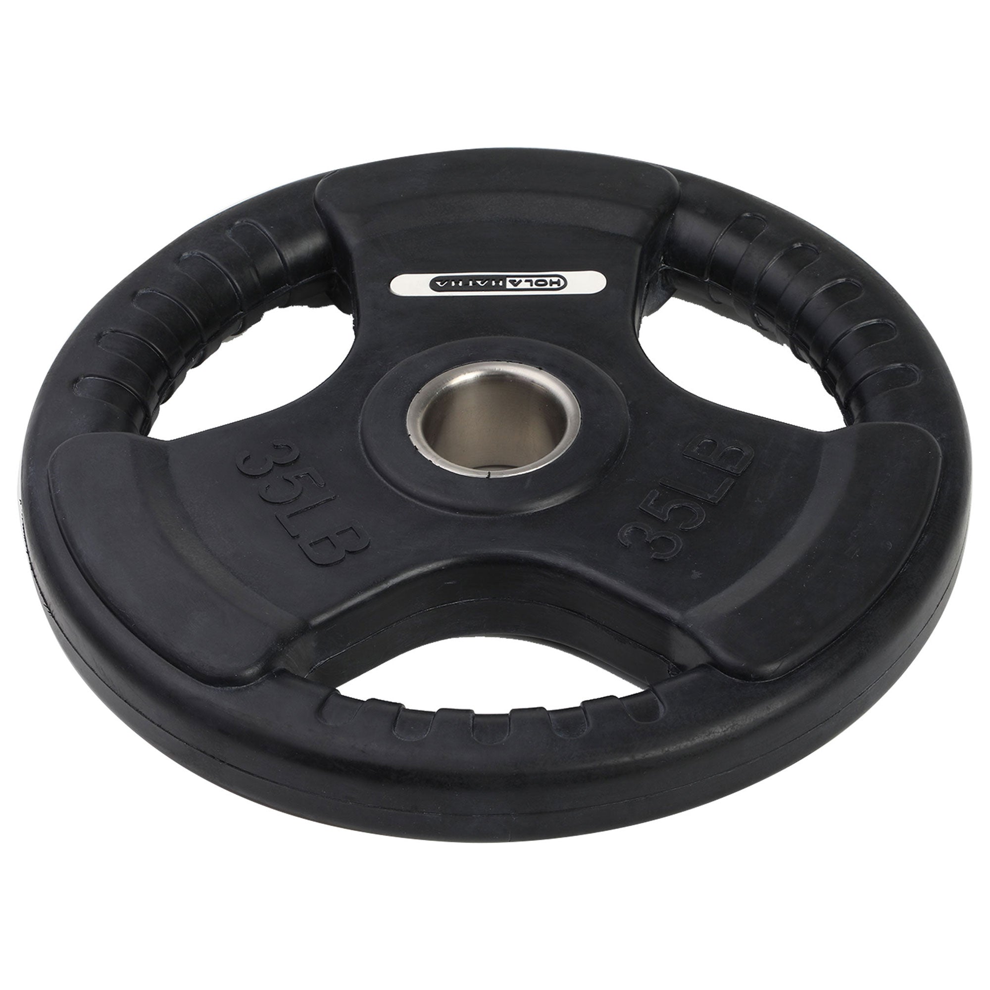 HolaHatha 45 & 35Lb Olympic Rubber Coated Weight Plate w/Handle, Black, Set of 4