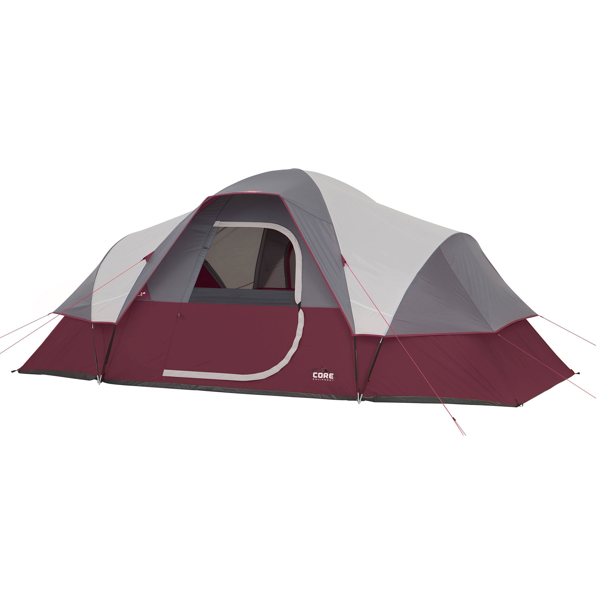 CORE Set of 2 Padded Hard Arm Chair w/9 Person Extended Dome Camping Tent, Wine - VMInnovations