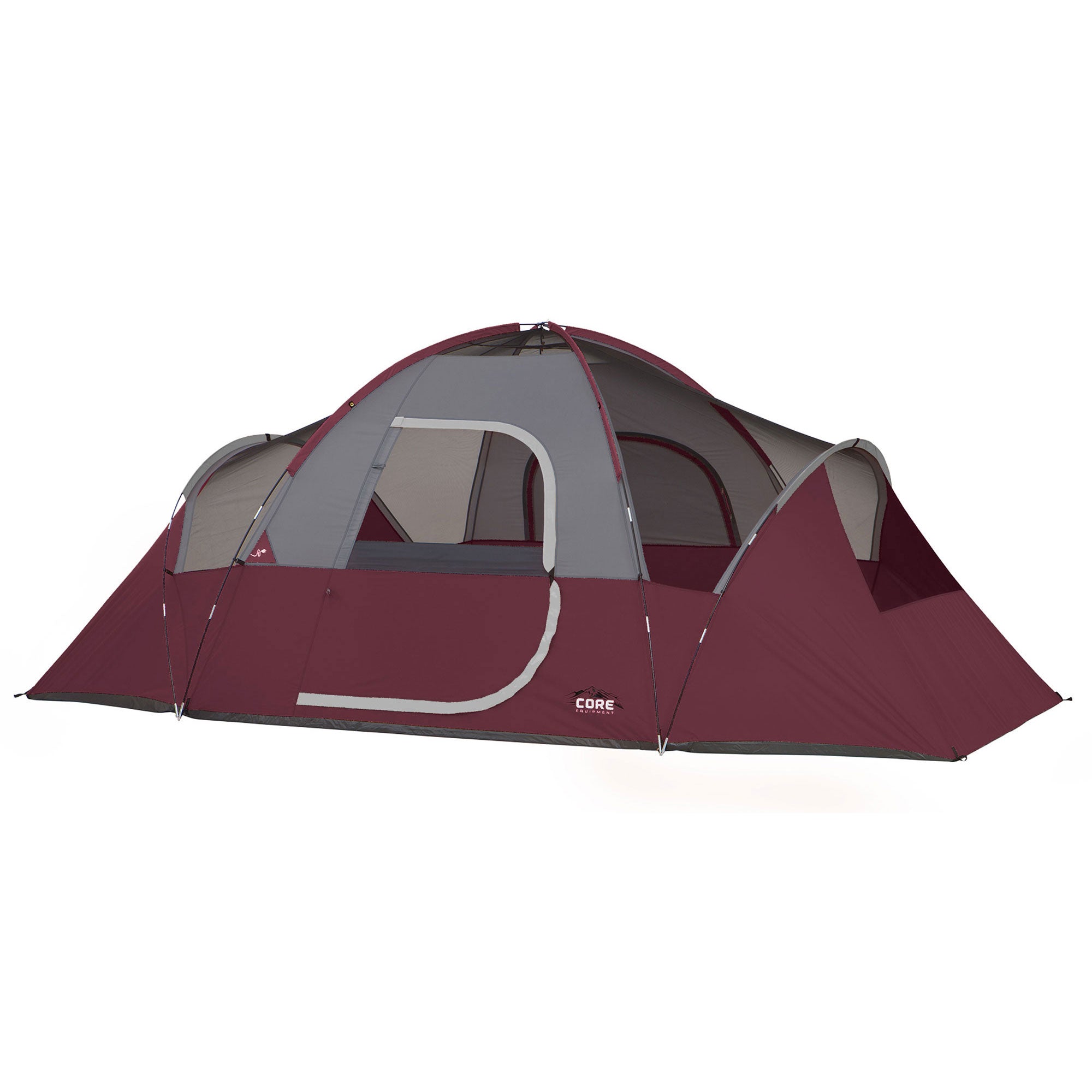 CORE Set of 2 Padded Hard Arm Chair w/9 Person Extended Dome Camping Tent, Wine - VMInnovations