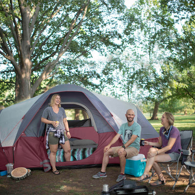 CORE Set of 2 Padded Hard Arm Chair w/9 Person Extended Dome Camping Tent, Wine - VMInnovations