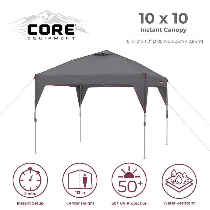CORE Instant 10 Foot Outdoor Pop Up Shade Canopy Shelter Tent, Gray (3 Pack)