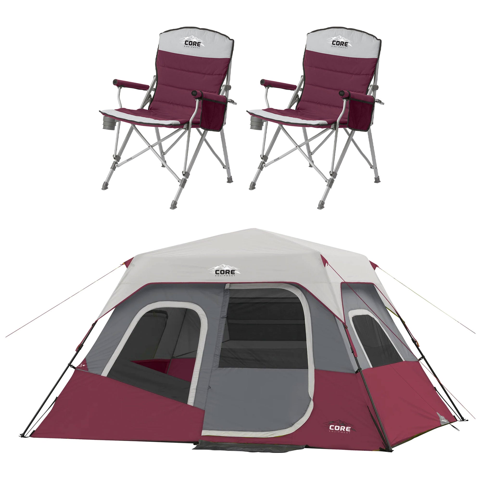 CORE 2 Pack 300 Pound Capacity Polyester Padded Arm Chair & Instant Cabin Tent - VMInnovations