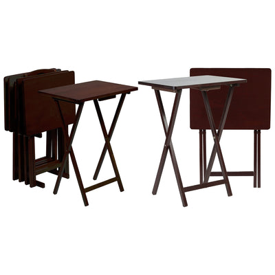 PJ Wood Folding Portable TV Snack Tray Table w/Compact Storage Rack, (Set of 7) - VMInnovations