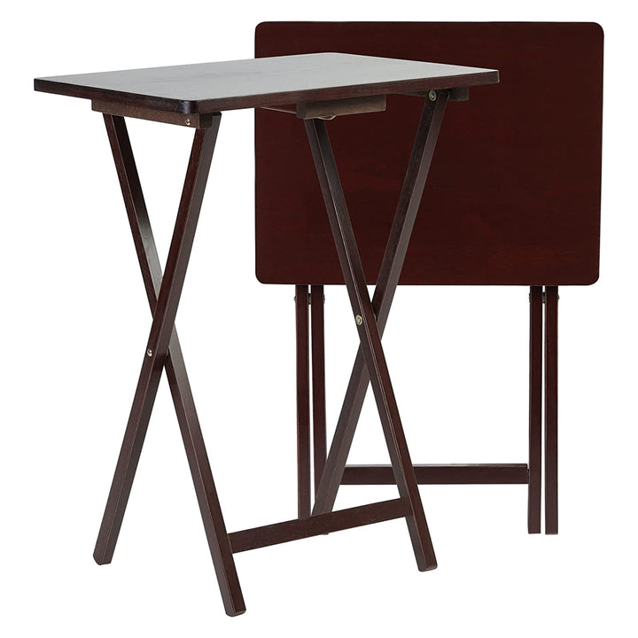 PJ Wood Folding Portable TV Snack Tray Table w/Compact Storage Rack, (Set of 7)