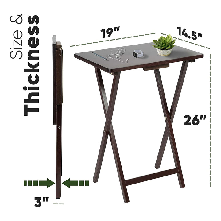 PJ Wood Folding Portable TV Snack Tray Table w/Compact Storage Rack, (Set of 7)
