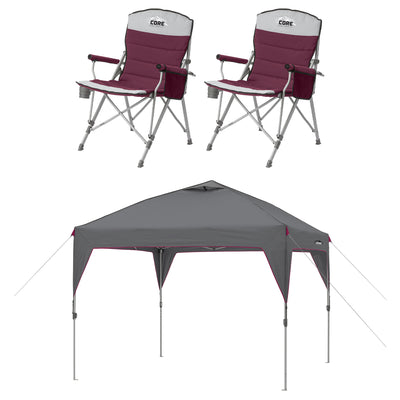 CORE Set of 2 Padded Hard Arm Chair w/Instant Outdoor Pop Up Shade Canopy Tent - VMInnovations