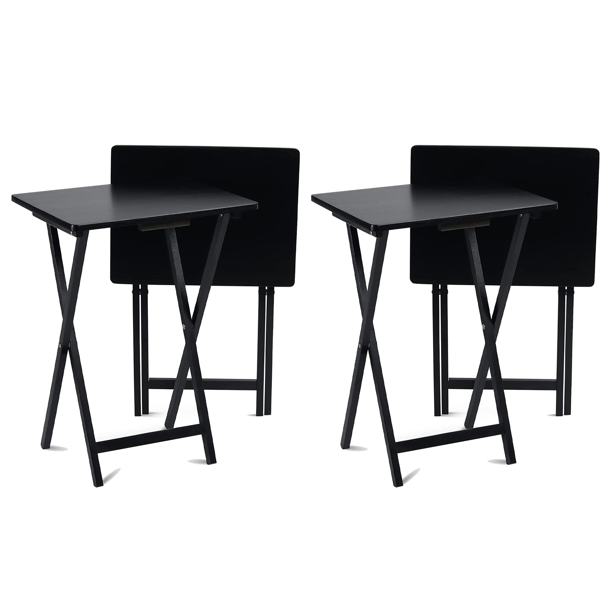 PJ Wood Portable Folding TV Snack Tray Table Desk Stand, Black (4 Piece Set) - VMInnovations