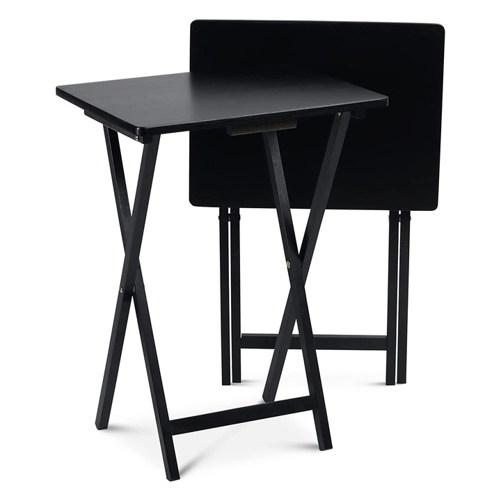 PJ Wood Portable Folding TV Snack Tray Table Desk Stand, Black (4 Piece Set)