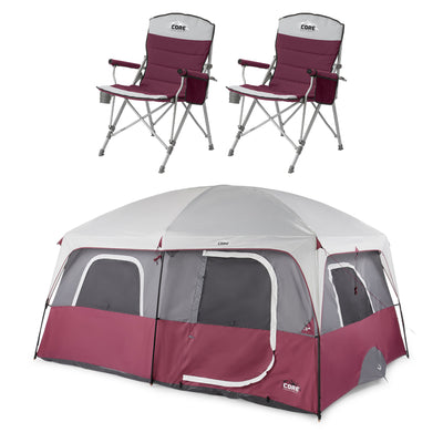 CORE Set of 2 Padded Hard Arm Chair with Straight Wall 10 Person Cabin Tent, Red