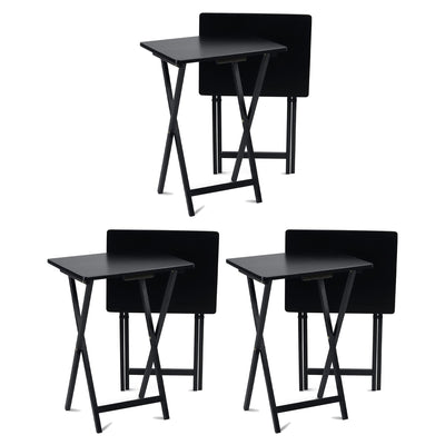 PJ Wood Folding TV Tray, Portable Wooden Table Set with Storage, Black, 6 Piece - VMInnovations