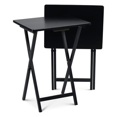 PJ Wood Folding TV Tray, Portable Wooden Table Set with Storage, Black, 6 Piece - VMInnovations
