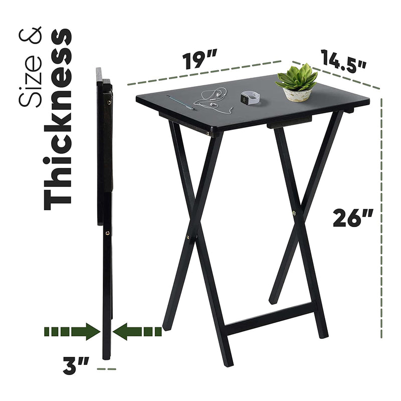 PJ Wood Portable Folding TV Snack Tray Table Desk Stand, Black (6 Piece Set)