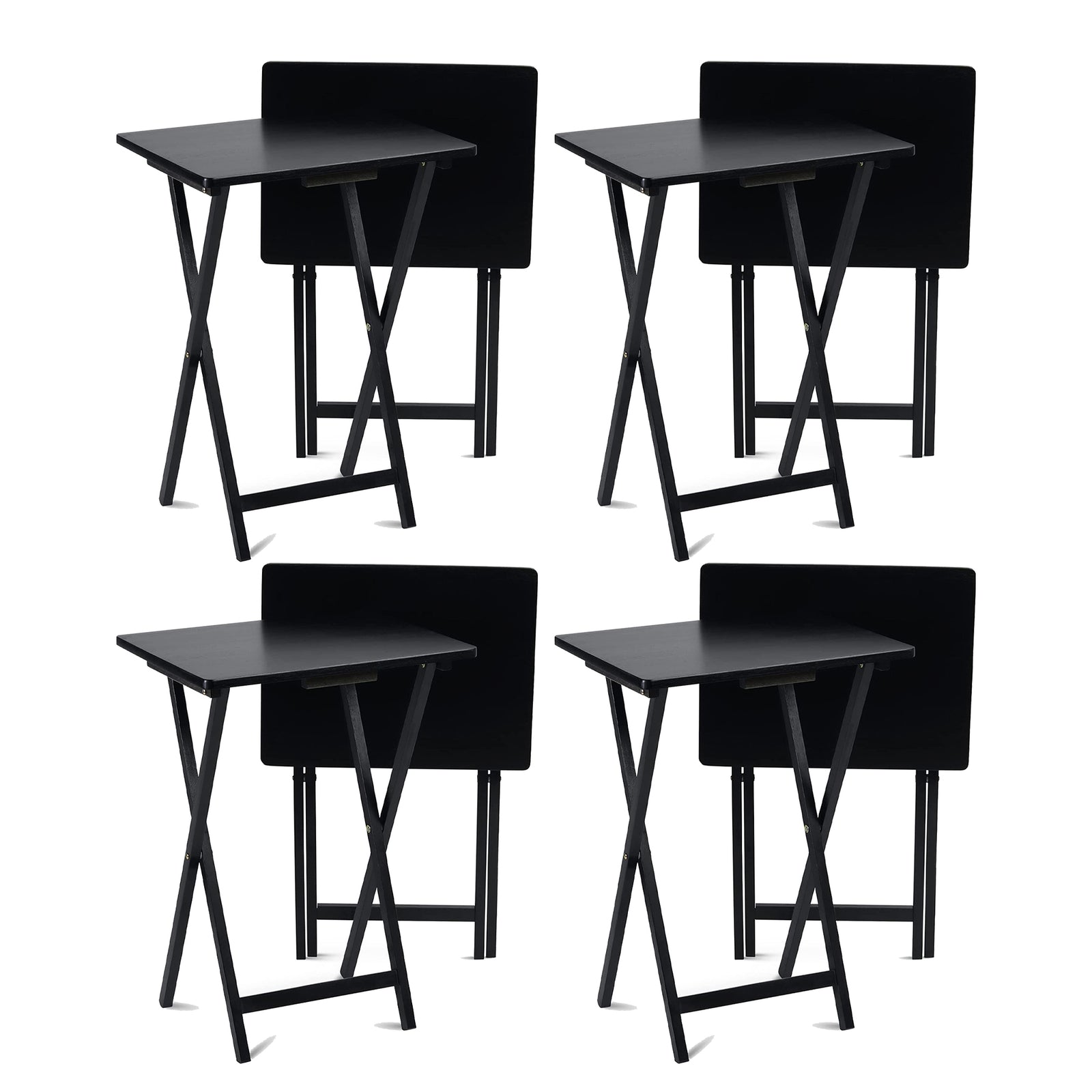PJ Wood Portable Folding TV Snack Tray Table Desk Stand, Black (8 Piece Set) - VMInnovations
