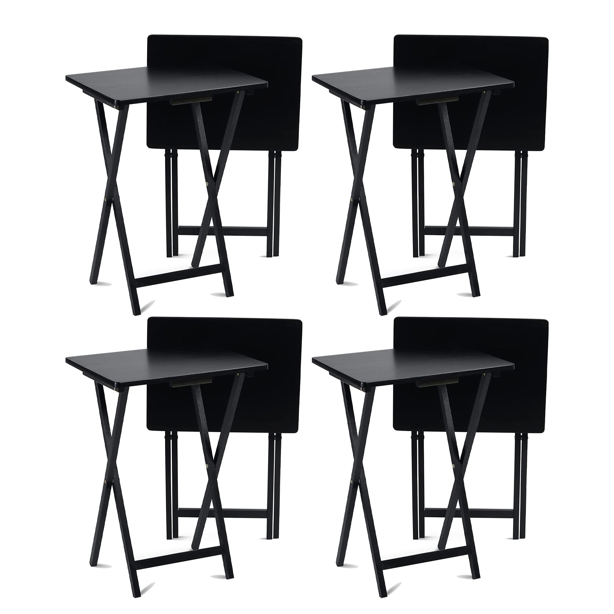 PJ Wood Portable Folding TV Snack Tray Table Desk Stand, Black (8 Piece Set) - VMInnovations