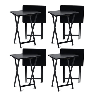 PJ Wood Portable Folding TV Snack Tray Table Desk Stand, Black (8 Piece Set) - VMInnovations
