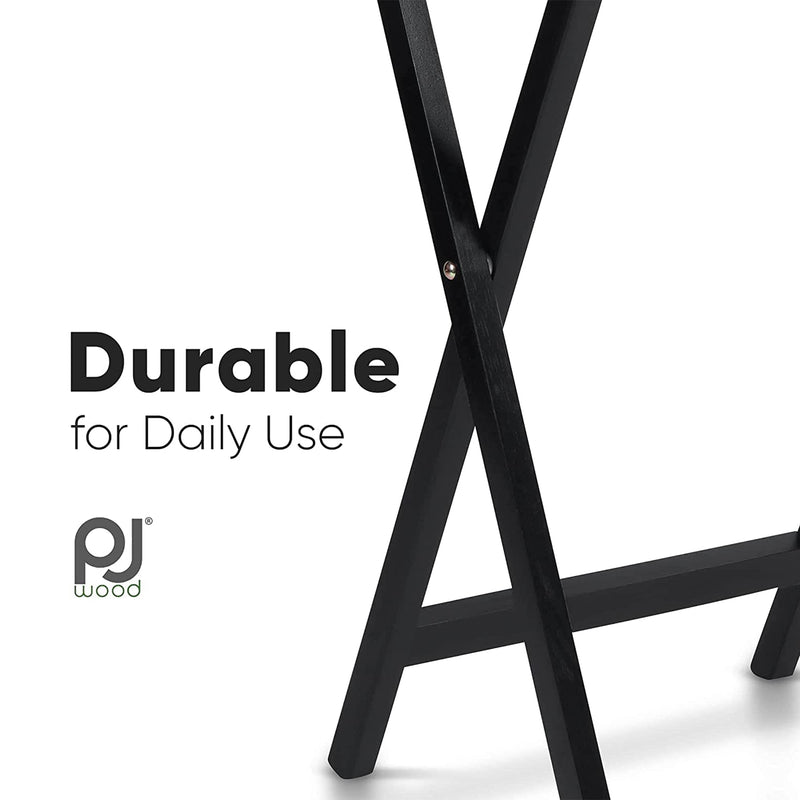 PJ Wood Portable Folding TV Snack Tray Table Desk Stand, Black (8 Piece Set)