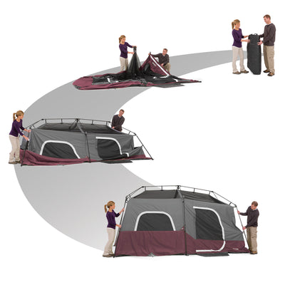 CORE Set of 2 Padded Arm Chair w/Instant 9-Person Cabin Family Tent, Wine Red