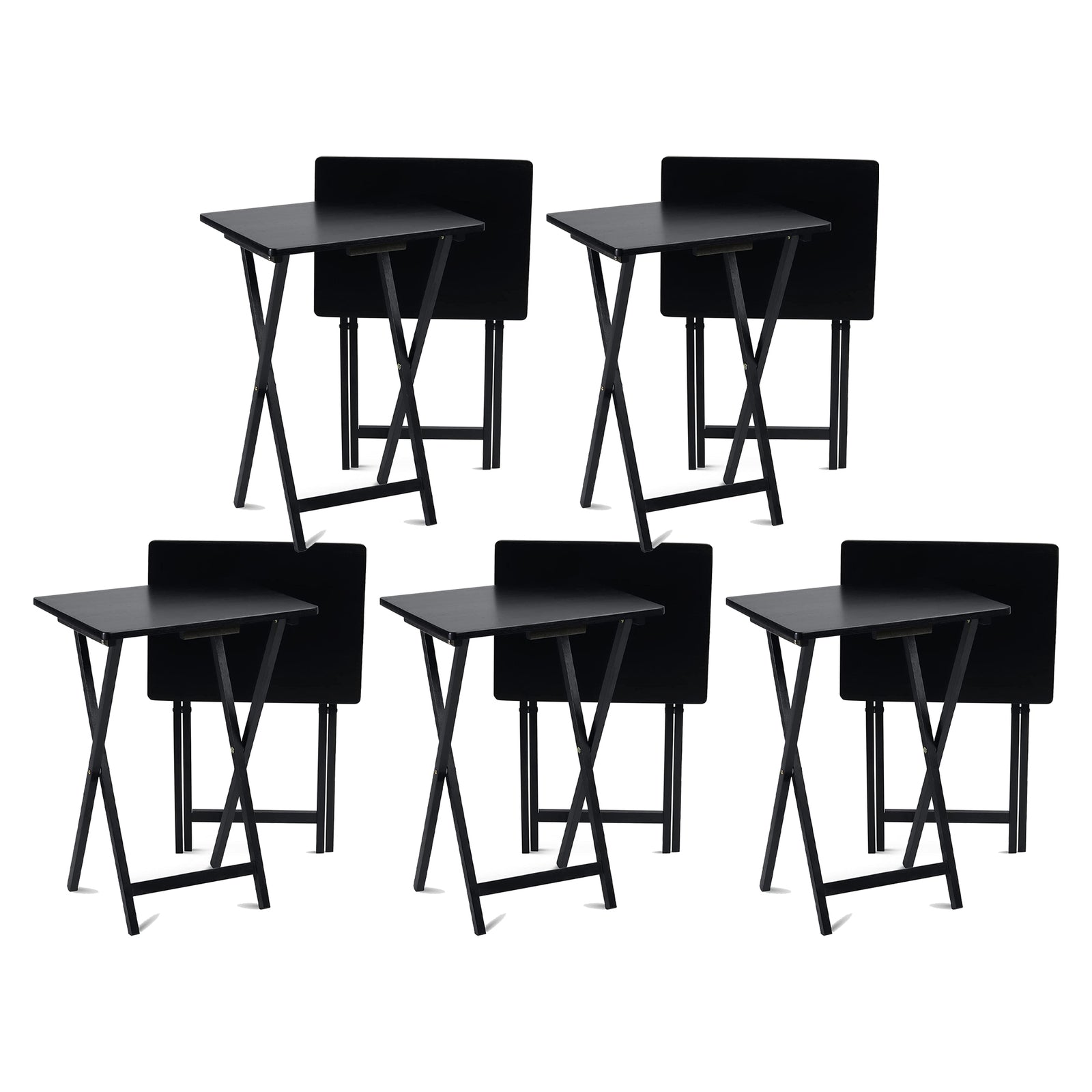 PJ Wood Portable Folding TV Snack Tray Table Desk Stand, Black (10 Piece Set) - VMInnovations