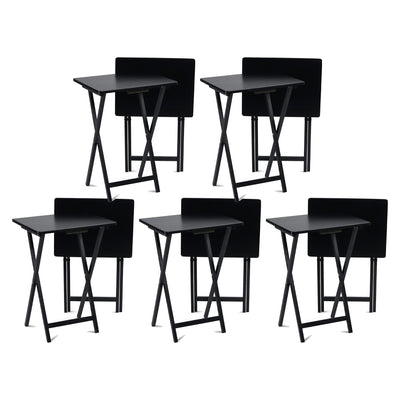PJ Wood Portable Folding TV Snack Tray Table Desk Stand, Black (10 Piece Set) - VMInnovations