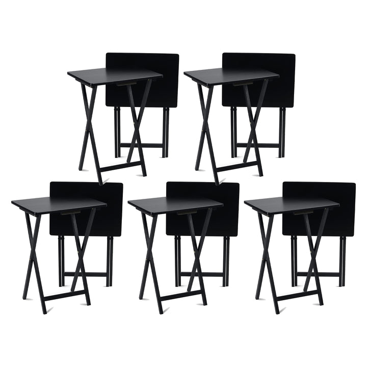 PJ Wood Portable Folding TV Snack Tray Table Desk Stand, Black (10 Piece Set)