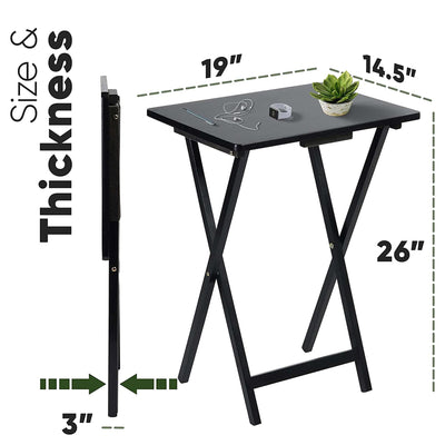 PJ Wood Folding Portable TV Snack Tray Table w/Compact Storage Rack, (Set of 7)