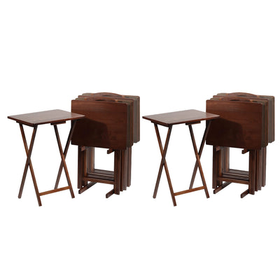 PJ Wood Portable Folding Snack Tray Table Desk Stand, Dark Mango (10 Piece Set)