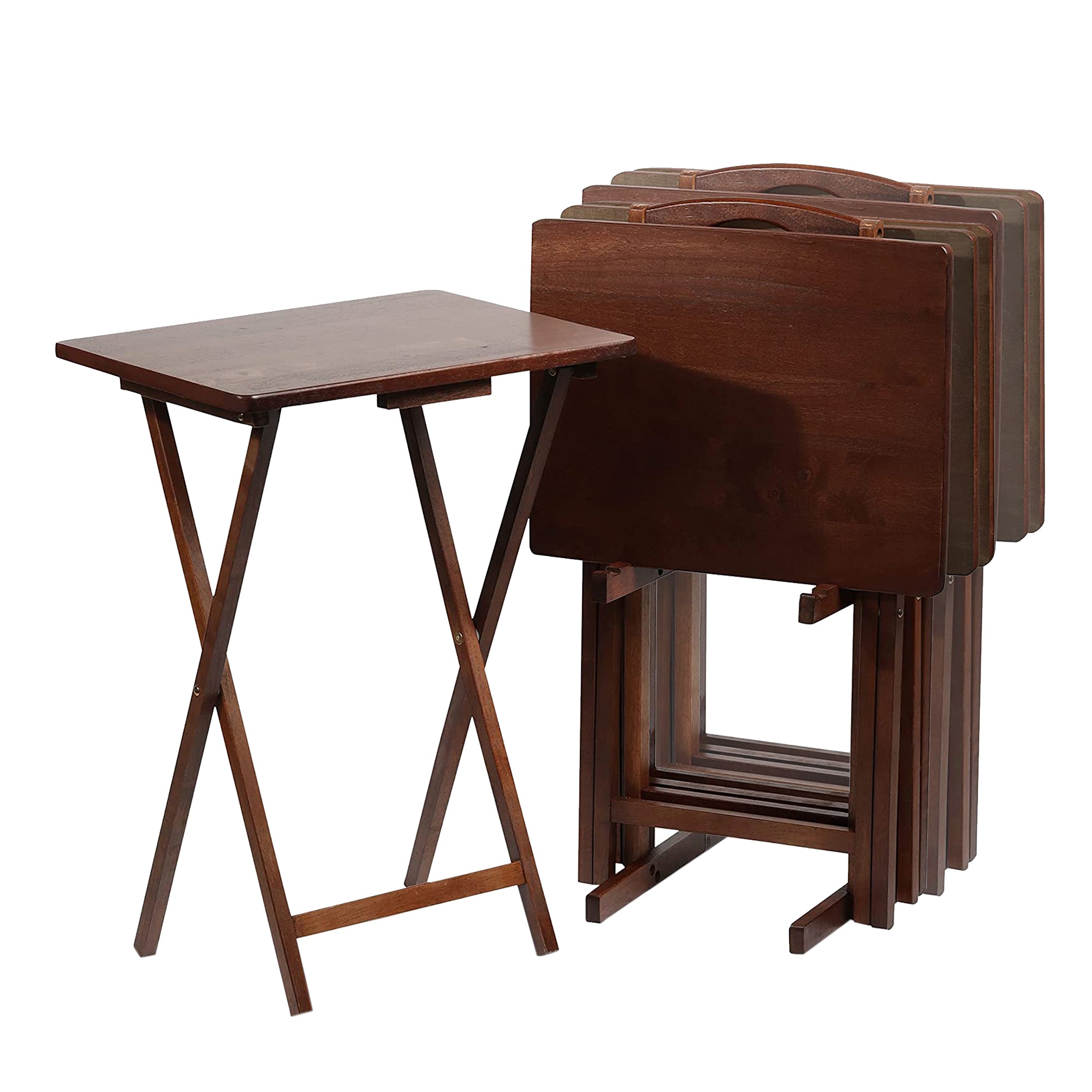 PJ Wood Portable Folding Snack Tray Table Desk Stand, Dark Mango (10 Piece Set)