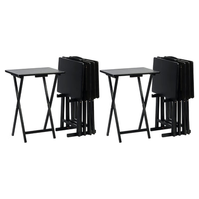 PJ Wood Portable Folding TV Snack Tray Table Desk Stand, Black (10 Piece Set)