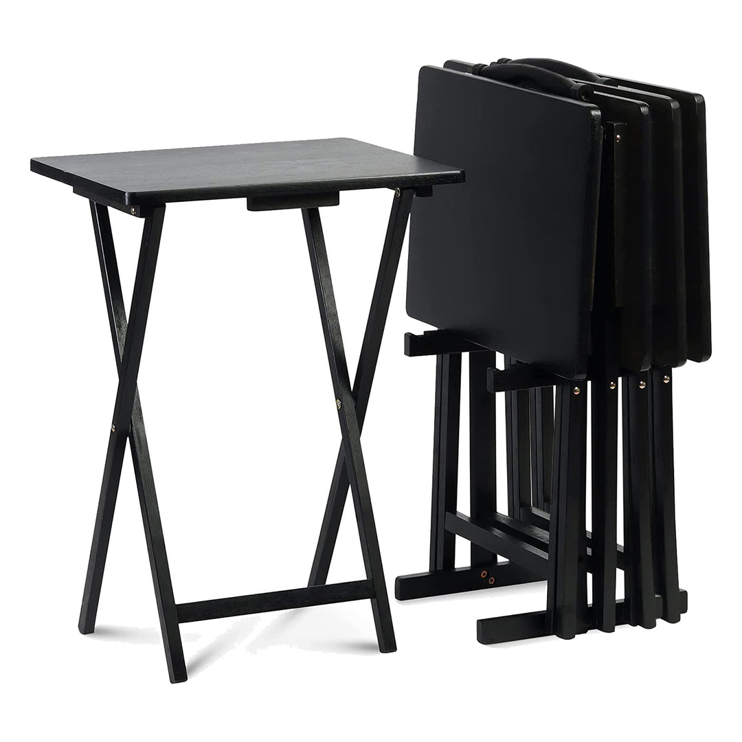 PJ Wood Portable Folding TV Snack Tray Table Desk Stand, Black (10 Piece Set)