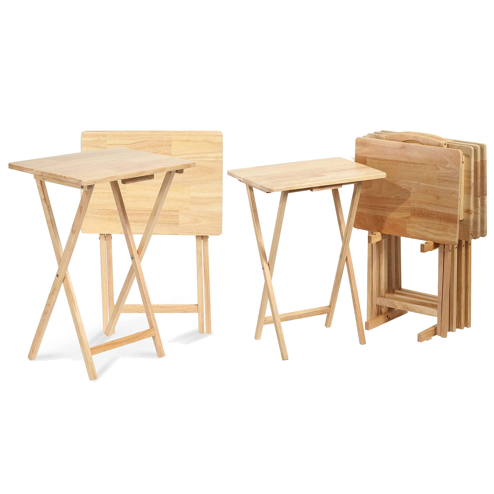 PJ Wood Folding Portable TV Snack Tray Table w/Compact Storage Rack, (Set of 7) - VMInnovations