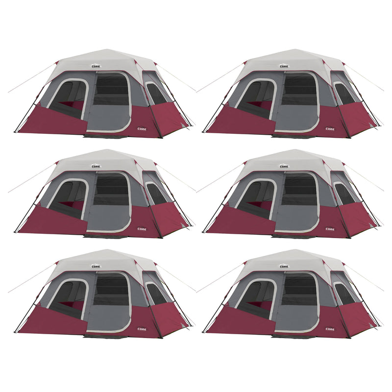CORE 6 Person Outdoor Camping  Cabin Tent with Air Vents & Loft, Wine (6 Pack)