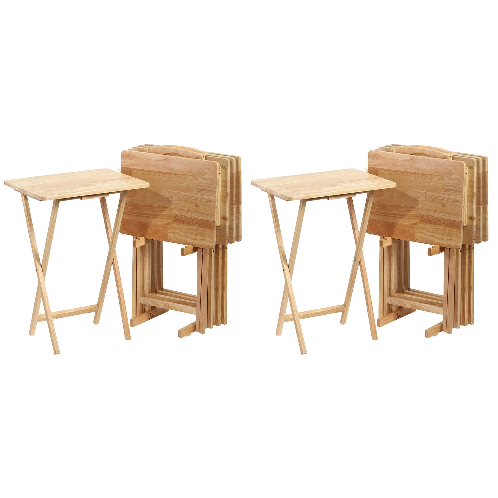 PJ Wood Folding Portable TV Tray Tables with Compact Storage Rack (10 Piece Set) - VMInnovations