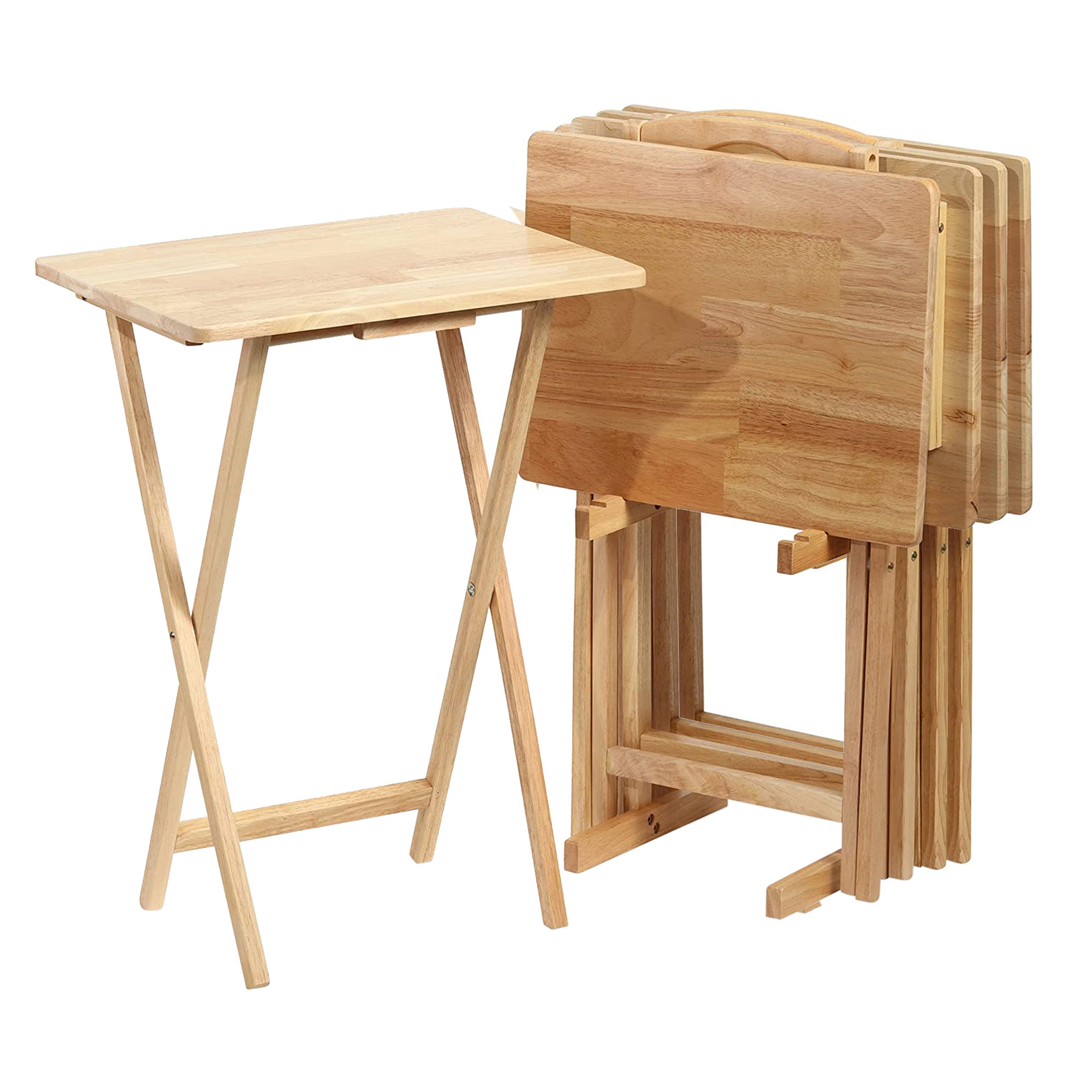 PJ Wood Folding Portable TV Tray Tables with Compact Storage Rack (10 Piece Set) - VMInnovations