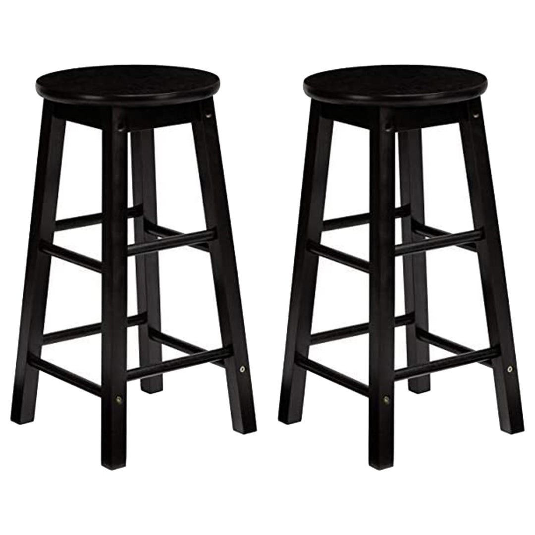 PJ Wood Classic Round Seat 29 Inch Tall Kitchen Counter Stools, Black (Set of 4)