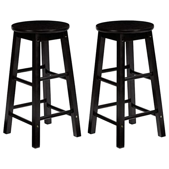 PJ Wood Classic Round Seat 29 Inch Tall Kitchen Counter Stools, Black (Set of 4)