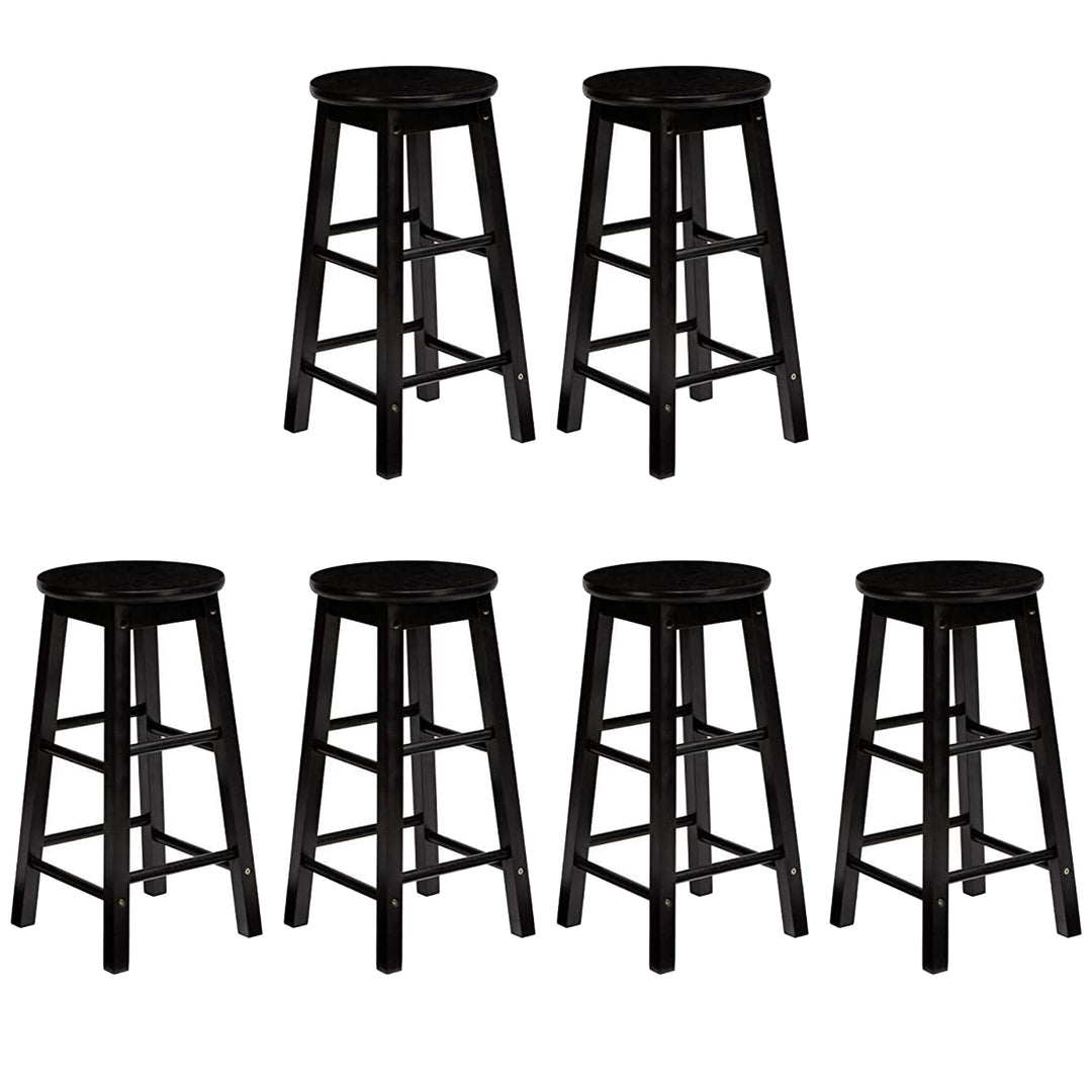 PJ Wood Classic Round Seat 29 Inch Tall Kitchen Counter Stools, Black (Set of 6)