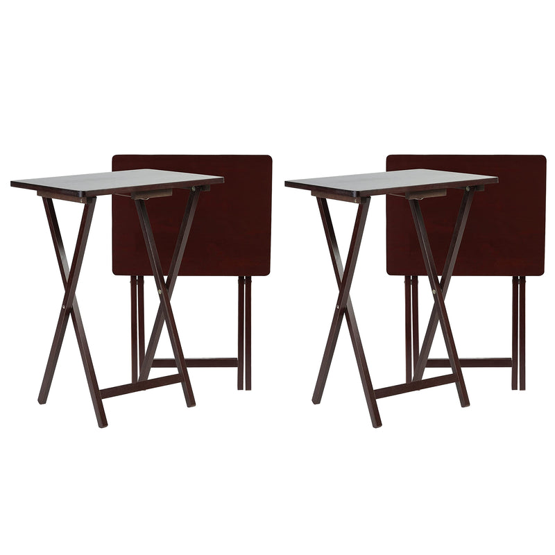 PJ Wood Portable Folding TV Snack Tray Table Desk Stand, Espresso (4 Piece Set)