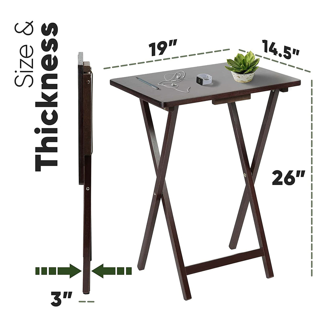 PJ Wood Portable Folding TV Snack Tray Table Desk Stand, Espresso (4 Piece Set)