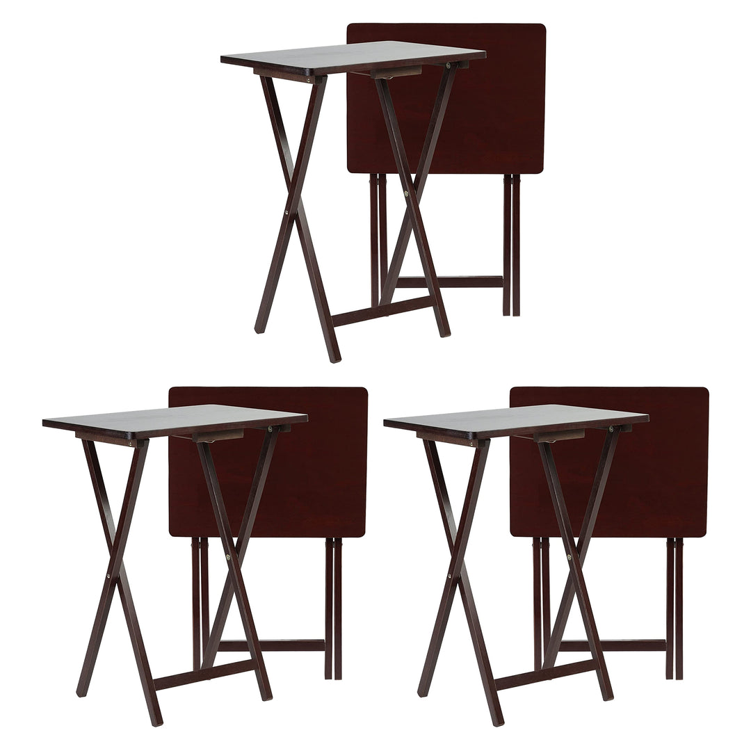 PJ Wood Portable Folding TV Snack Tray Table Desk Stand, Espresso (6 Piece Set)