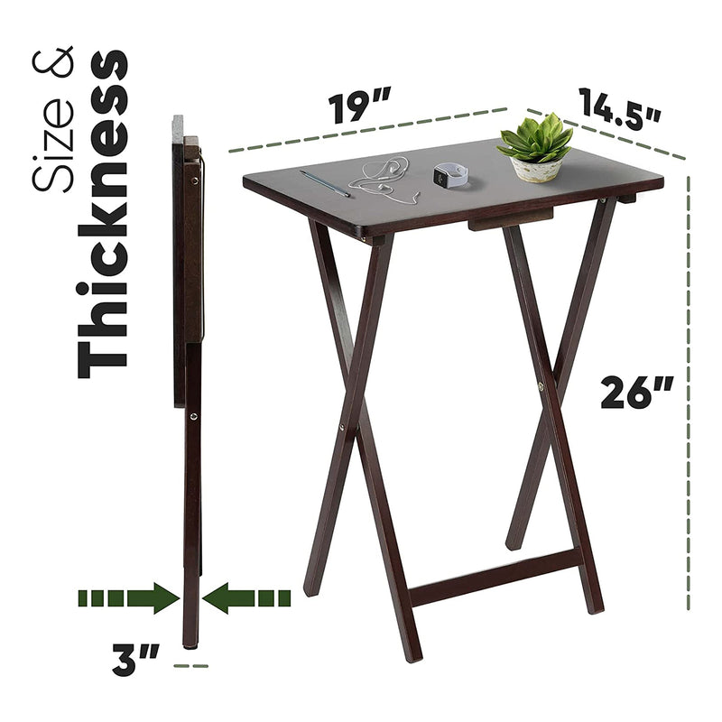 PJ Wood Portable Folding TV Snack Tray Table Desk Stand, Espresso (6 Piece Set)