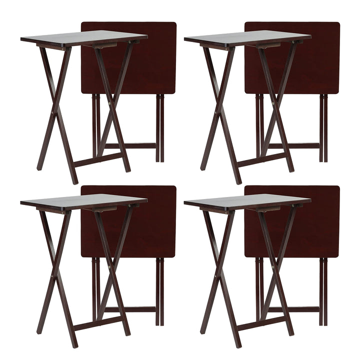 PJ Wood Portable Folding TV Snack Tray Table Desk Stand, Espresso (8 Piece Set)