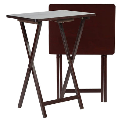 PJ Wood Portable Folding TV Snack Tray Table Desk Stand, Espresso (8 Piece Set)