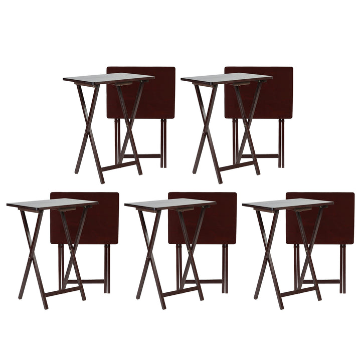 PJ Wood Portable Folding TV Snack Tray Table Desk Stand, Espresso (10 Piece Set)